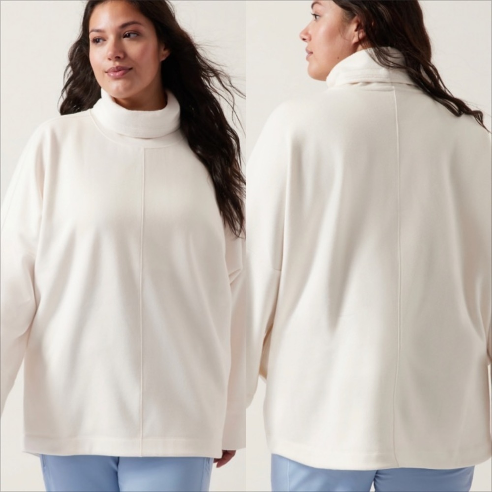 ATHLETA women’s cream super soft cropped Cozy Karma Funnel Neck Sweatshirt - Picture 11 of 11